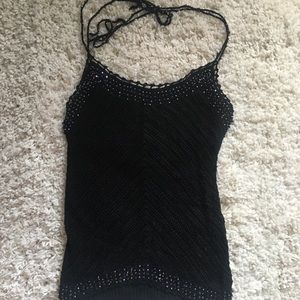 Black knit halter top with iridescent beads